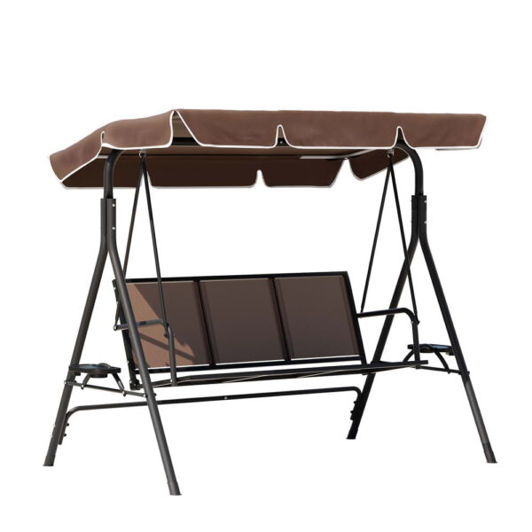 Fanno-Outdoor Swing Chair Garden Furniture Canopy Cup Holder 3 Seater Brown