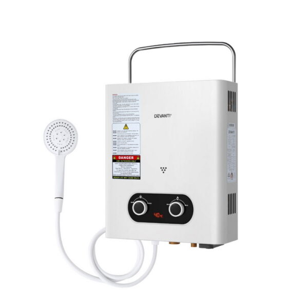 Fanno-Portable Gas Water Heater 6LPM Outdoor Camping Shower White