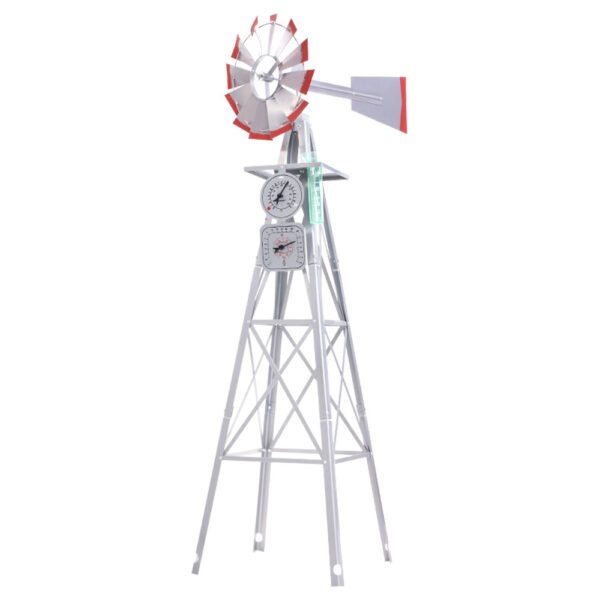 Fanno-Garden Windmill 4FT Metal Weathervane Outdoor Decor with Rain Gauge and Thermometer