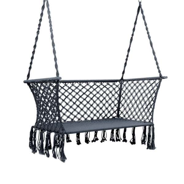 Fanno-Handmade 2-Seater Hammock Chair Indoor Outdoor with Tassels Grey Fabric