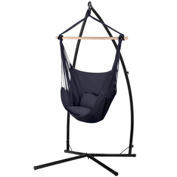 Fanno-Hammock Chair Set for Indoor Outdoor Use with Steel Stand and Pillow Grey