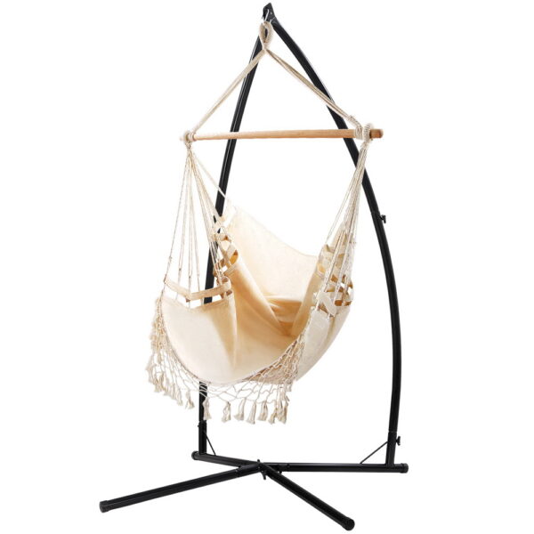 Fanno-Hammock Chair Set with Steel Stand for Indoor Outdoor Use Cream Color