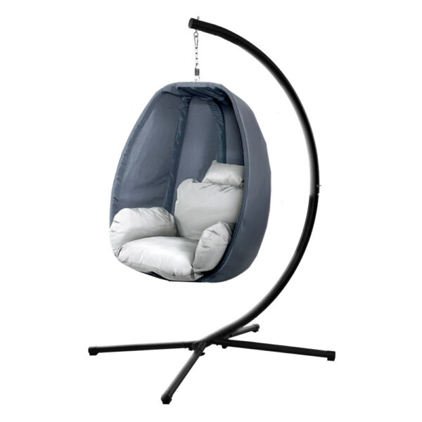 Fanno-Hanging Pod Chair Outdoor Swing Chair 360° Rotatable Foldable Cushion Grey