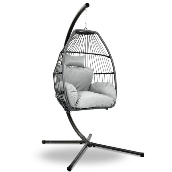 Fanno-Hanging Pod Chair Outdoor Wicker Swing Chair with Cushion for Relaxation Grey