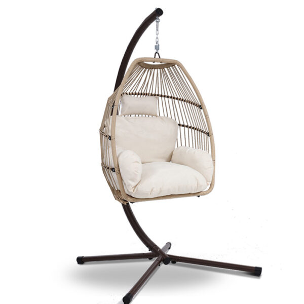 Fanno-Hanging Pod Chair Outdoor Wicker Swing Chair with Cushion for Relaxation Latte