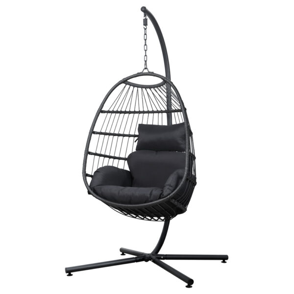 Fanno-Hanging Pod Chair for Indoor Outdoor Use with Cushions and Foldable Stand Grey