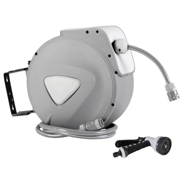 Fanno-Retractable Hose Reel 10m Auto Rewind Wall Mounted with Spray Gun for Garden Use