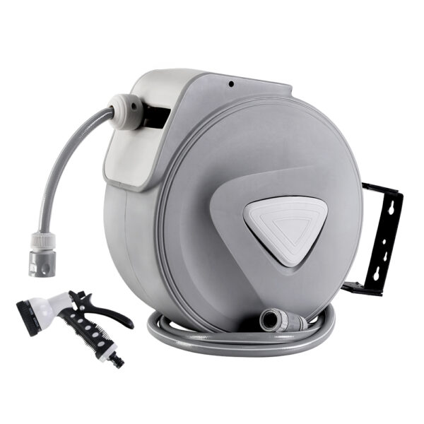 Fanno-Retractable Hose Reel 30m Auto Rewind Garden Hose with Spray Gun and Wall Mount