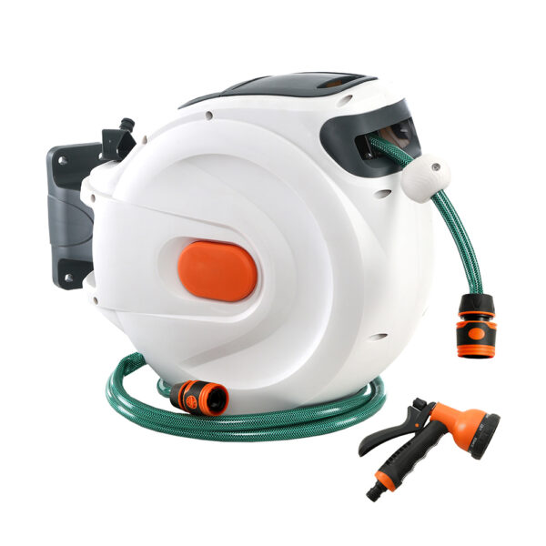 Fanno-Retractable Hose Reel 20m Wall Mounted Auto Rewind UV Resistant with Spray Gun