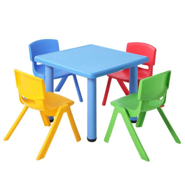 Fanno-Kids Table and Chairs Playset 5 Pcs Indoor Outdoor Durable Adjustable Blue Set