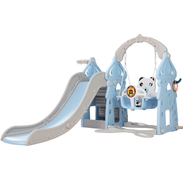 Fanno-Kids 5-in-1 Slide Swing Set with Basketball Hoop and Ring Game for Outdoor Fun