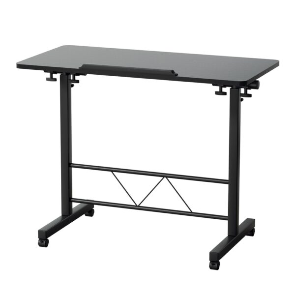 Fanno-Mobile Laptop Desk Adjustable Height Portable U-Shape Table with Wheels Black