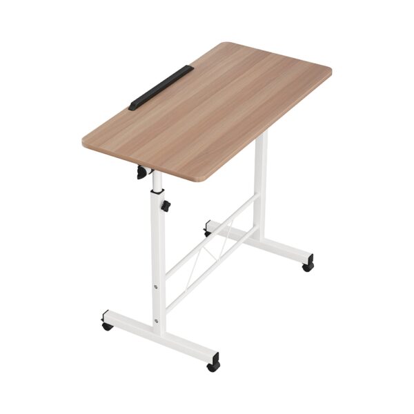 Fanno-Mobile Laptop Desk Adjustable Height Portable U-Shape with Wheels Light Wood