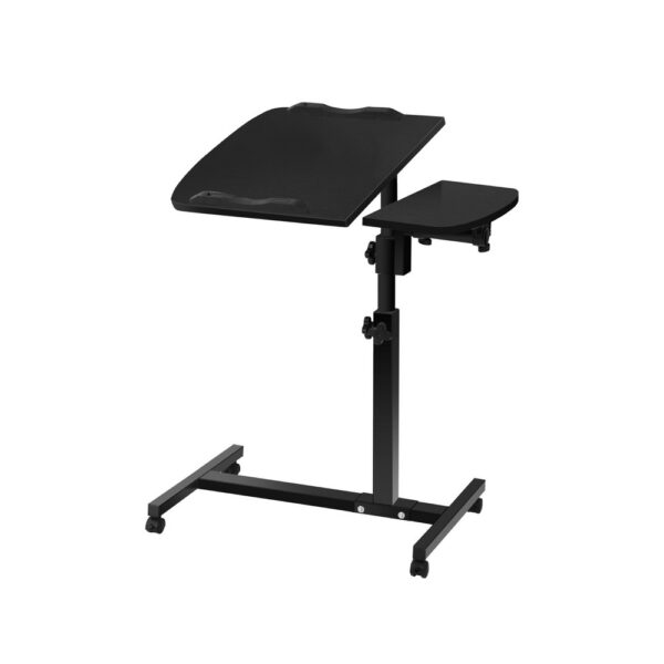 Fanno-Rotating Mobile Laptop Adjustable Desk with Lockable Wheels and Side Table Black