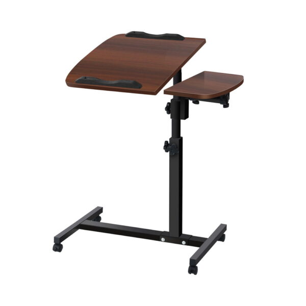 Fanno-Mobile Laptop Desk Walnut Adjustable Height with Lockable Wheels and Rotating Top