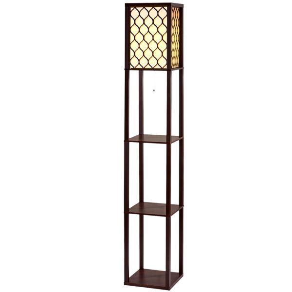 Fanno-Shelf Floor Lamp with 3 Tiers for Storage and LED Light Stylish Home Decor Brown