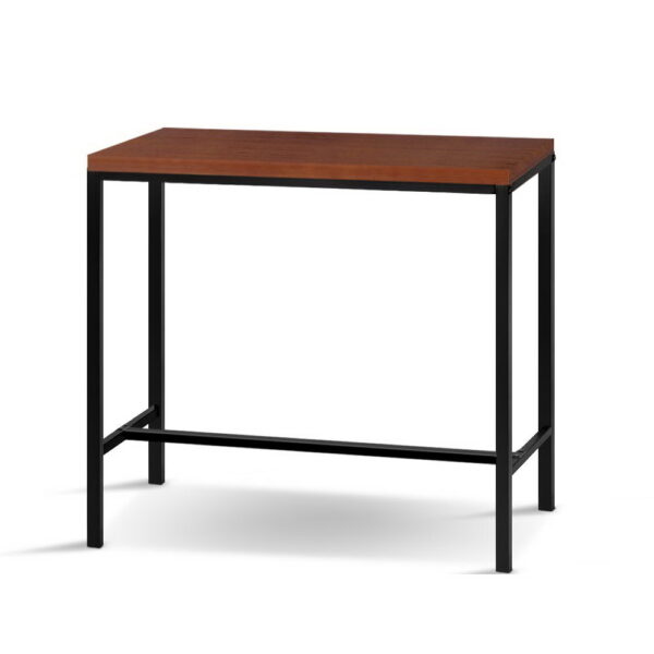 Fanno-Industrial Bar Table Solid Pine Wood Top Reinforced Steel Frame 100CM Dark Brown