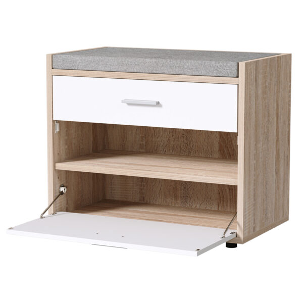 Fanno-Shoe Storage Bench Cabinet Organizer with Adjustable Shelves and Fabric Seat