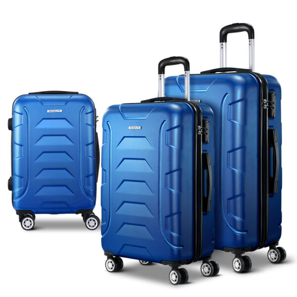 Fanno-3-Piece Hard Shell Luggage Trolley Set Lightweight TSA Approved Travel Suitcase Blue