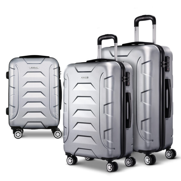 Fanno-3-Piece Hard Shell Luggage Trolley Set Lightweight TSA Approved Travel Suitcase Silver