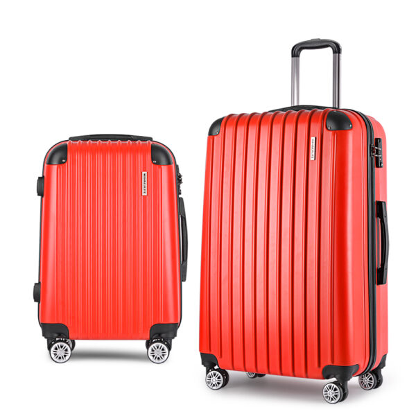 Fanno-Lightweight Hard Shell Luggage Trolley Set 2-Piece TSA Approved Travel Suitcase Red