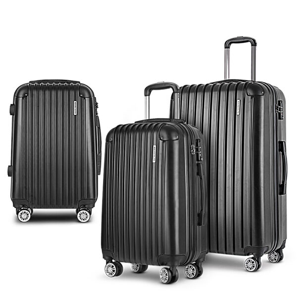 Fanno-3 Piece Hard Shell Luggage Set Lightweight Trolley Travel Suitcase Black