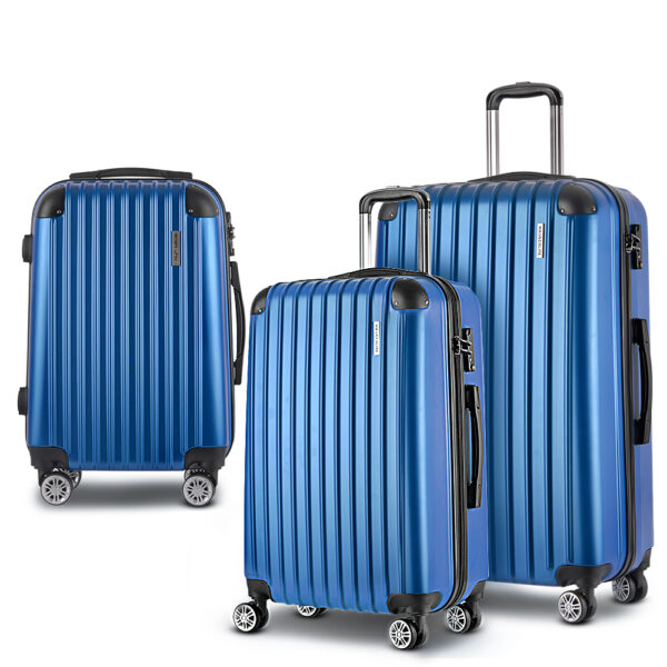 Fanno-3 Piece Hard Shell Luggage Set Lightweight Trolley Suitcase Travel Blue