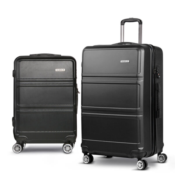 Fanno-2pc Hard Shell Luggage Set with TSA Lock Lightweight Travel Suitcase Black