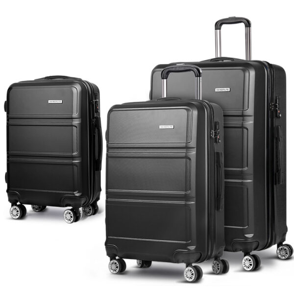 Fanno-3 Piece Hard Shell Luggage Set Lightweight TSA Approved Travel Suitcase Black