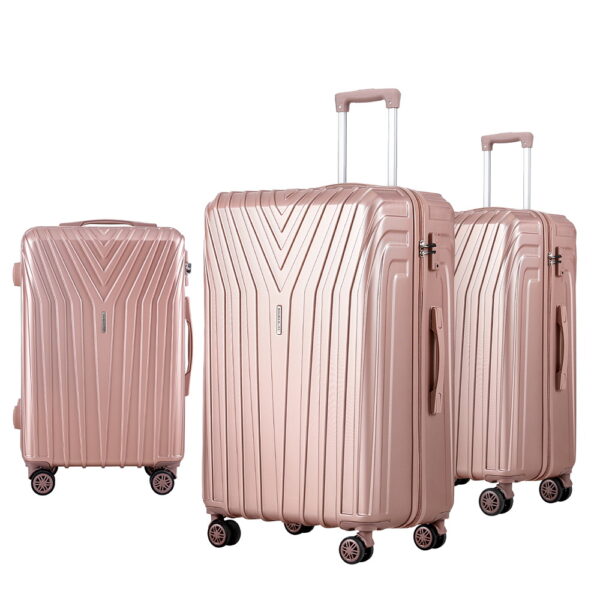 Fanno-3-Piece Lightweight Hard Shell Luggage Trolley Set with TSA Locks for Travel Pink