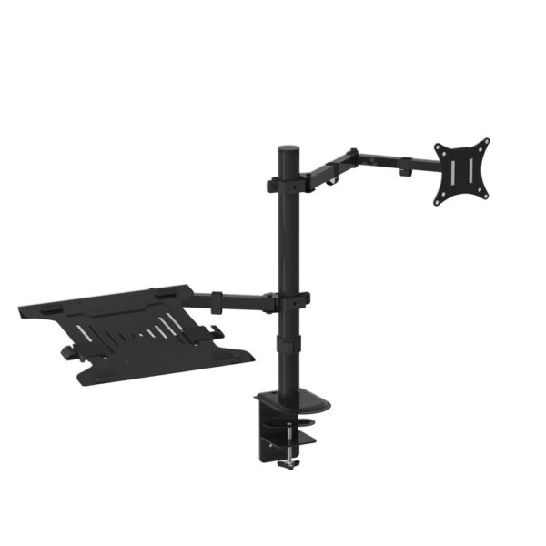 Fanno-Dual Monitor Arm with Adjustable Height and Device Tray for Flexible Workspace