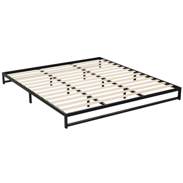 Fanno-Metal Bed Frame King Size Low Profile Rust Resistant Steel Plywood Slats