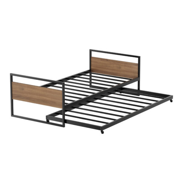 Fanno-Metal Bed Frame with Trundle Industrial  for Single Mattress Black