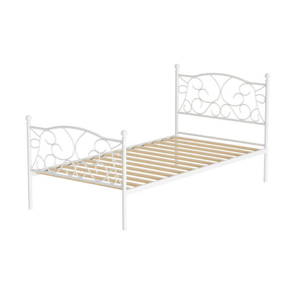 Fanno-Single Bed Frame Metal with Storage Space and Glamorous Design in White