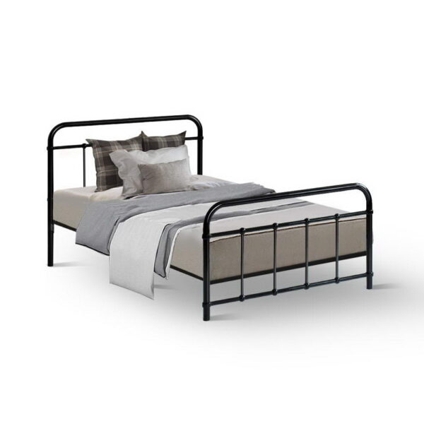 Fanno-Metal Bed Frame Single Black Country  with Storage and Sturdy Design