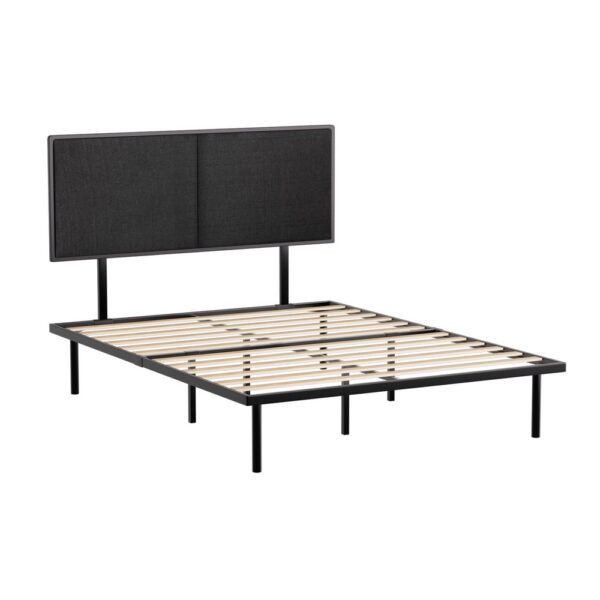 Fanno-Double Size Metal Bed Frame with Upholstered Headboard and Storage Space