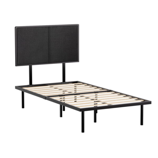 Fanno-Metal Bed Frame King Single with Upholstered Headboard and Storage Space