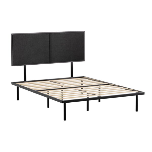 Fanno-Queen Size Bed Frame Metal Industrial  with Upholstered Headboard