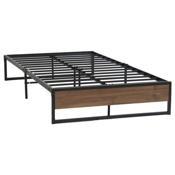 Fanno-Metal Bed Frame with Dark Wood  for King Single Mattress Industrial Design