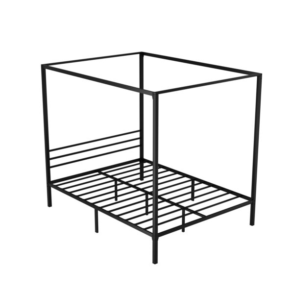 Fanno-Metal Bed Frame Queen Size Four-Poster Canopy Heavy-Duty Steel Black Design