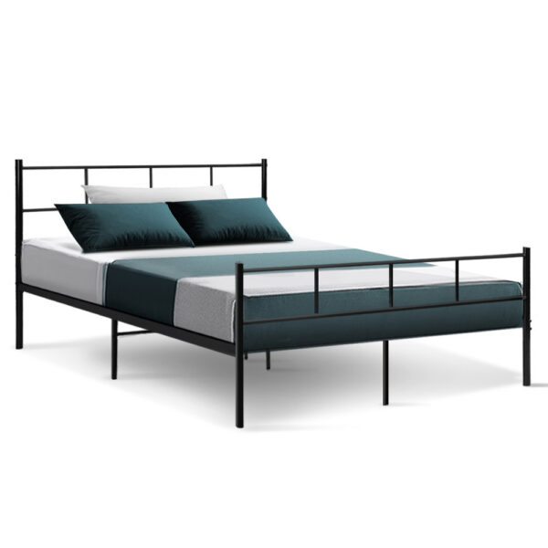 Fanno-Metal Bed Frame Double Black Powder-Coated Steel with Storage Space for Mattress