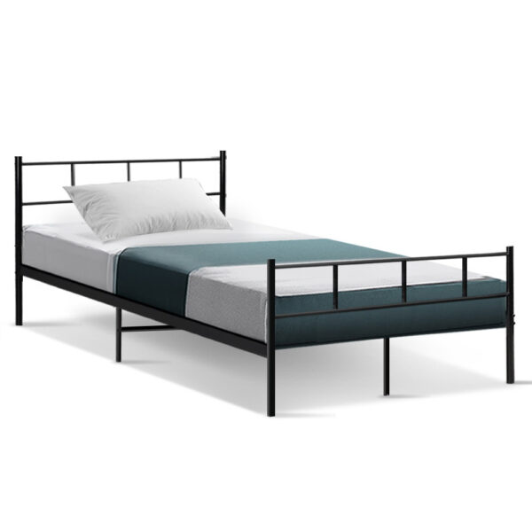 Fanno-Metal Bed Frame King Single Black Sturdy Steel Frame with Storage Space