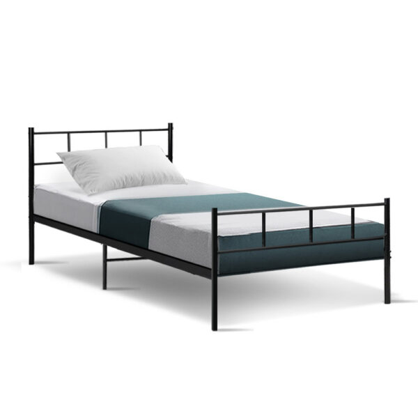 Fanno-Single Metal Bed Frame with Storage Black Powder-Coated Steel Frame for Standard Mattress