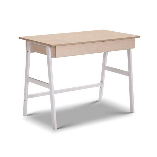 Fanno-Computer Desk with Drawers for Home Office Oak and White Scandinavian Design