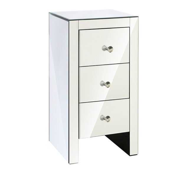 Fanno-Mirrored Bedside Table with 3 Drawers Elegant Silver Storage Solution