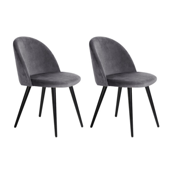 Fanno-Dining Chairs Set of 2 Velvet Upholstered Comfortable Iron Legs Dark Grey