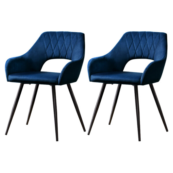 Fanno-Dining Chairs Set of 2 Plush Velvet Armchairs Blue Comfortable Modern Design