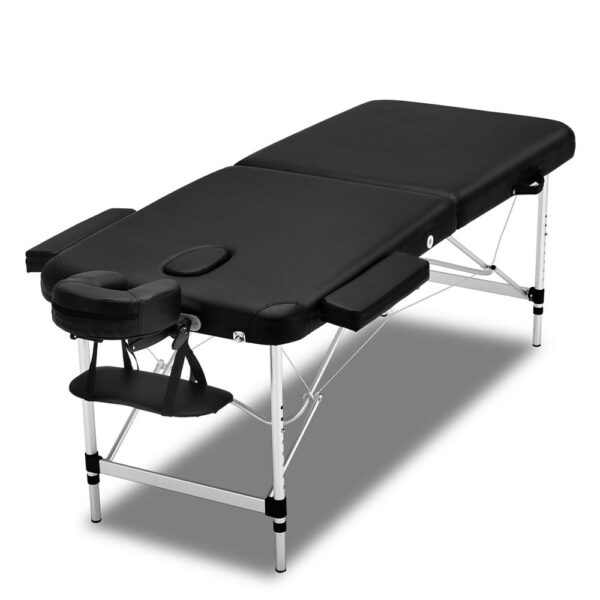 Fanno-Portable Aluminium Massage Table 75cm Wide Adjustable Height Black Beauty Bed