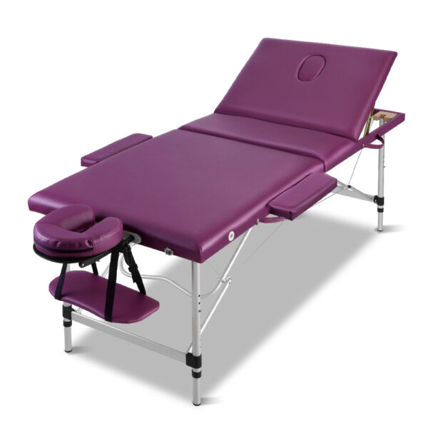 Fanno-Portable Massage Table 75cm Adjustable Aluminium Beauty Bed with Carry Bag Violet