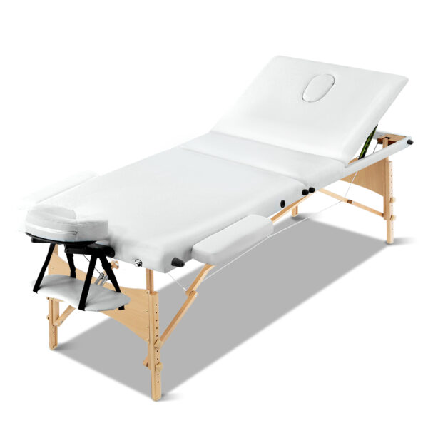 Fanno-Portable Wooden 3 Fold Massage Table Chair Bed White 70cm Adjustable Height